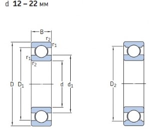 Однорядные радиальные шарикоподшипники d 12 – 22 мм