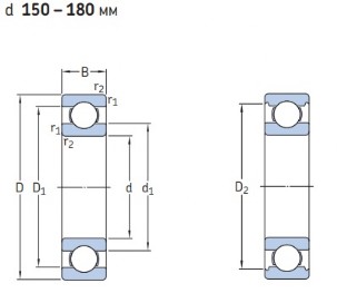 Однорядные радиальные шарикоподшипники d 150-180 мм