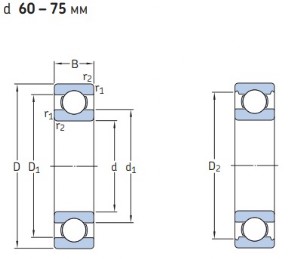 Однорядные радиальные шарикоподшипники d 60-75 мм